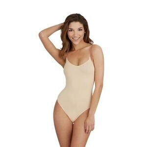 Capezio Nude Leotard Clear Straps Tan Bodysuit Gymnastics Dance Sz Medium